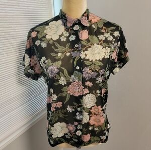 Vintage Sears Cottagecore Floral Boho Chic Blouse Button Up Semi Sheer M/L *Read
